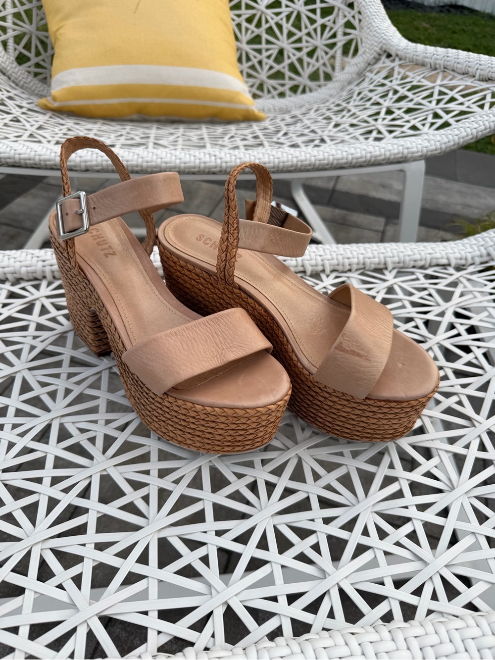 SCHUTZ Nude/Tan Braided-Platform Leather Sandals